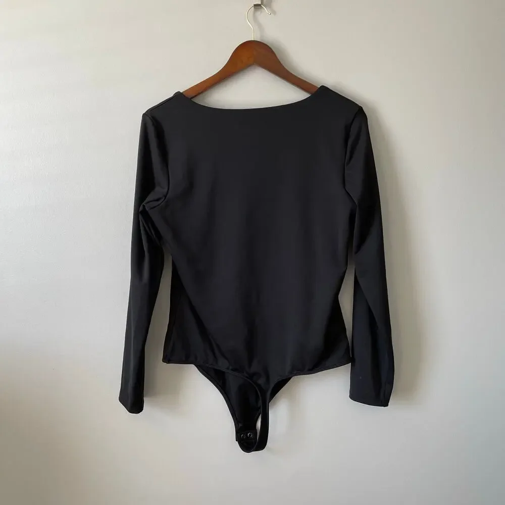 Express Body Contour Compression Sweetheart Neckline Bodysuit Blk longslv sz L - Picture 5 of 11